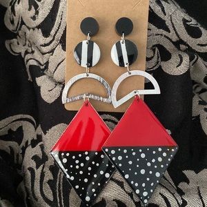 NWOT HAND CRAFTED HAND-PAINTED, RESIN AND WOOD EARRINGS!